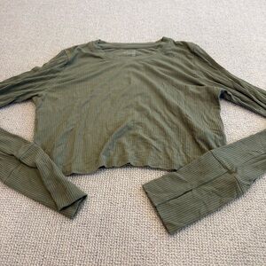 Aerie Olive Ribbed Long Sleeve Top